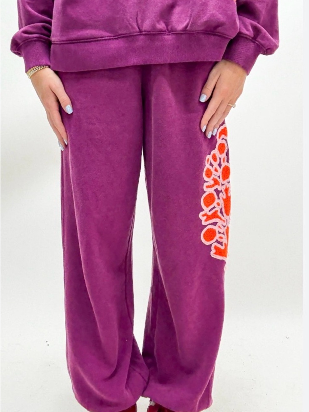 NWT!  Free People Movement Embroidered All Star Sweat Pants Mulberry Combo ~ XL - Picture 2 of 8